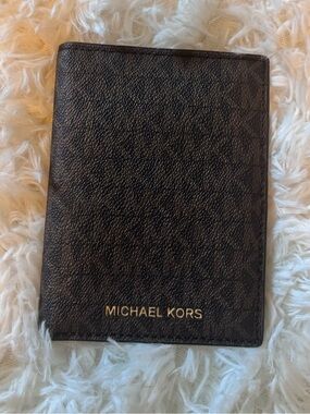 Michael Kors Dark Brown Passport Holder with Gold Logo